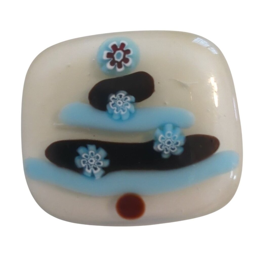 Fused Glass Christmas Tree Brooch & Pendant Handmade 1.5" x 1.5" Signed